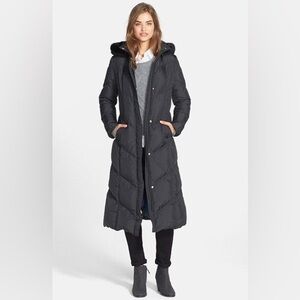 T Tahari 'Camy' Long Hooded Down Coat with genuine rabbit fur trim - black